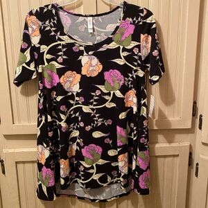 Lula roe Floral Black Top perfect T size small new with tags
